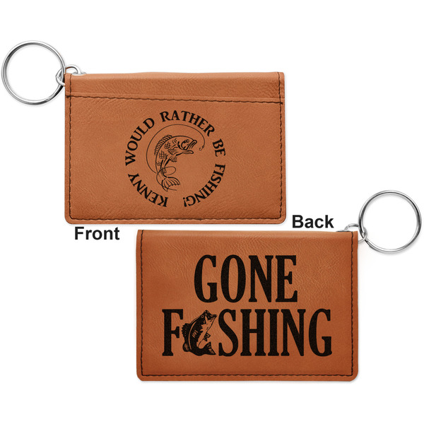 Fish Cognac Leatherette Keychain ID Holders - Front and Back Apvl