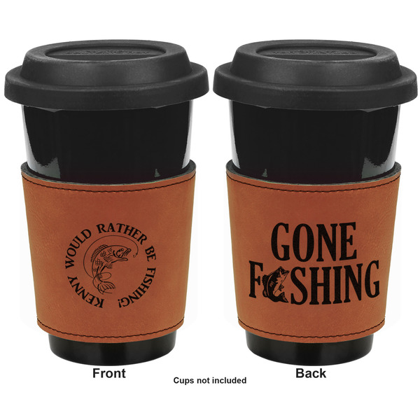 Fish Cognac Leatherette Mug Sleeve - Double Sided Apvl