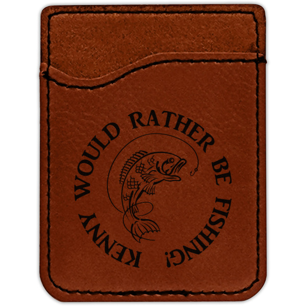 Fish Cognac Leatherette Phone Wallet close up