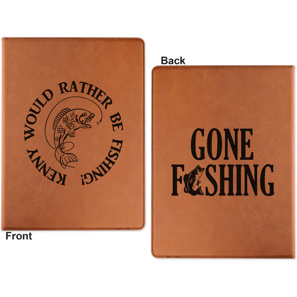 Fish Cognac Leatherette Portfolios with Notepad - Large - Double Sided - Apvl