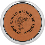 Fish Leatherette Round Coaster w/ Silver Edge (Personalized)