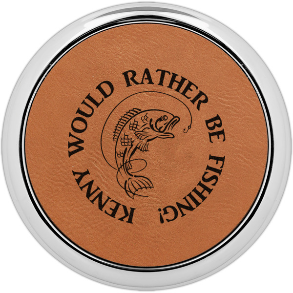 Custom Fish Leatherette Round Coaster w/ Silver Edge (Personalized)
