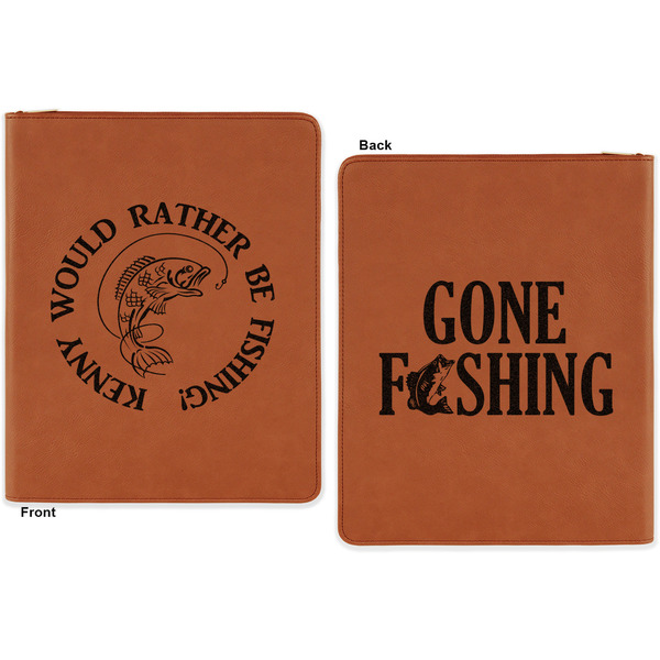 Fish Cognac Leatherette Zipper Portfolios with Notepad - Double Sided - Apvl