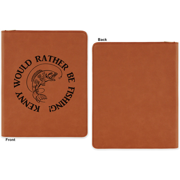 Fish Cognac Leatherette Zipper Portfolios with Notepad - Single Sided - Apvl