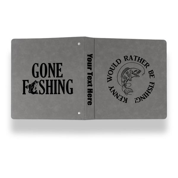 Fish Leather Binder - 1" - Grey - Back Spine Front View
