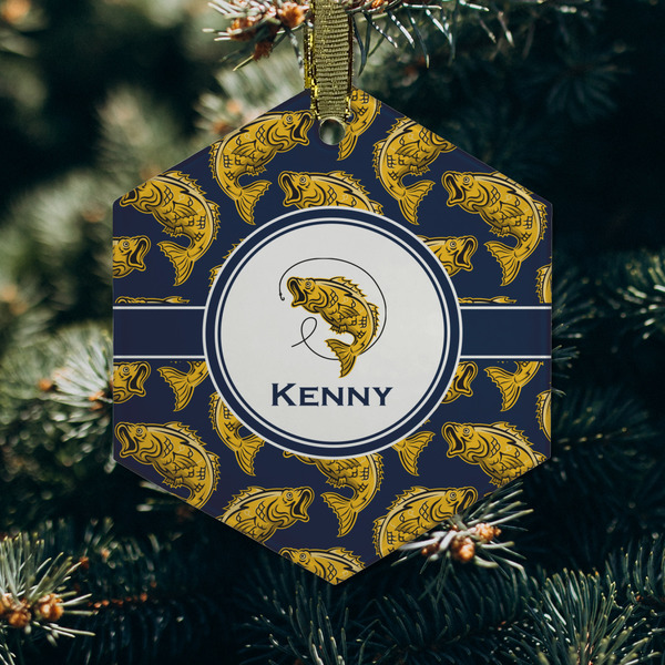 Fish Frosted Glass Ornament - Hexagon (Lifestyle)