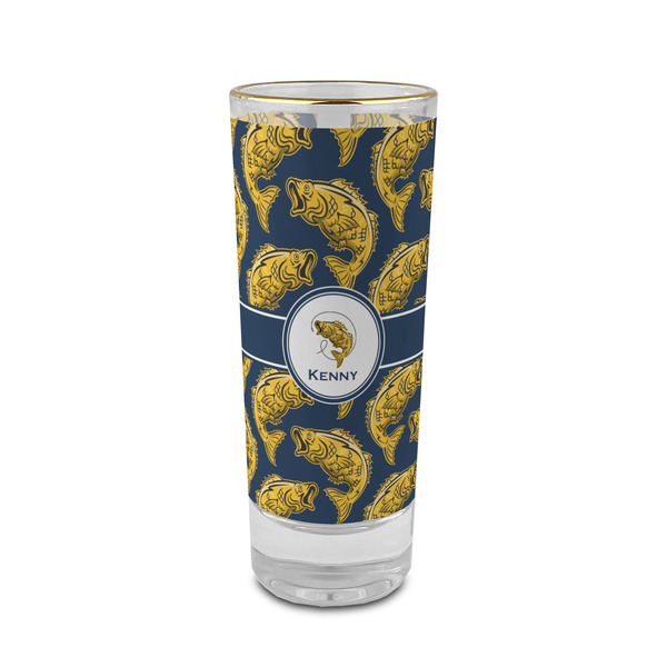 Custom Fish 2 oz Shot Glass - Glass with Gold Rim (Personalized)