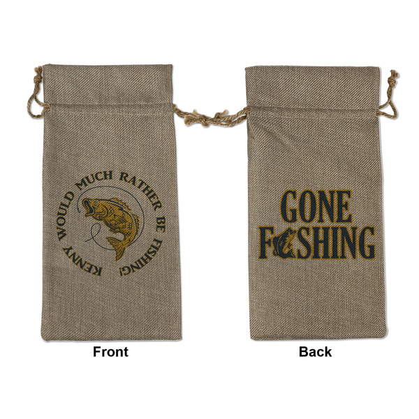Custom Fish Large Burlap Gift Bag - Front & Back (Personalized)