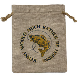 Fish Medium Burlap Gift Bag - Front (Personalized)