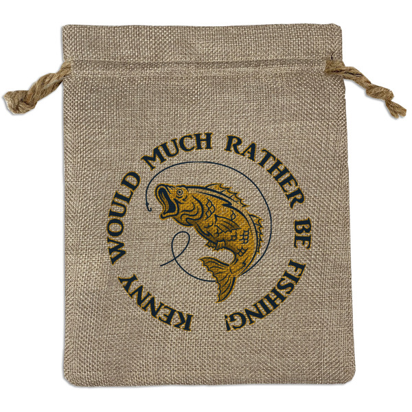 Custom Fish Medium Burlap Gift Bag - Front (Personalized)