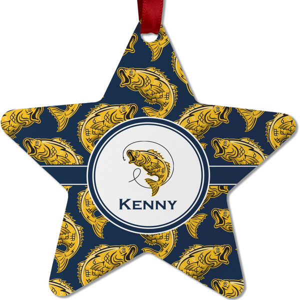 Custom Fish Metal Star Ornament - Double Sided w/ Name or Text