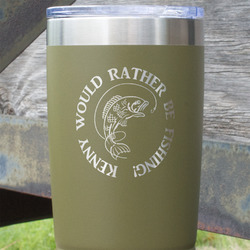Fish 20 oz Stainless Steel Tumbler - Olive - Double Sided (Personalized)