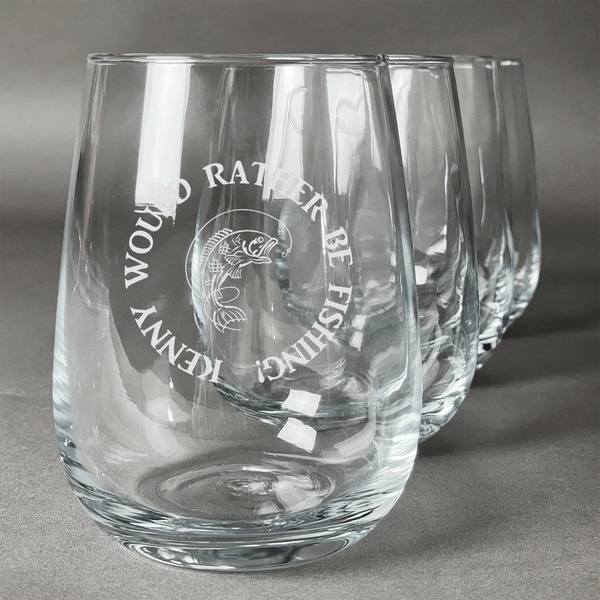 Custom Fish Stemless Wine Glasses (Set of 4) (Personalized)