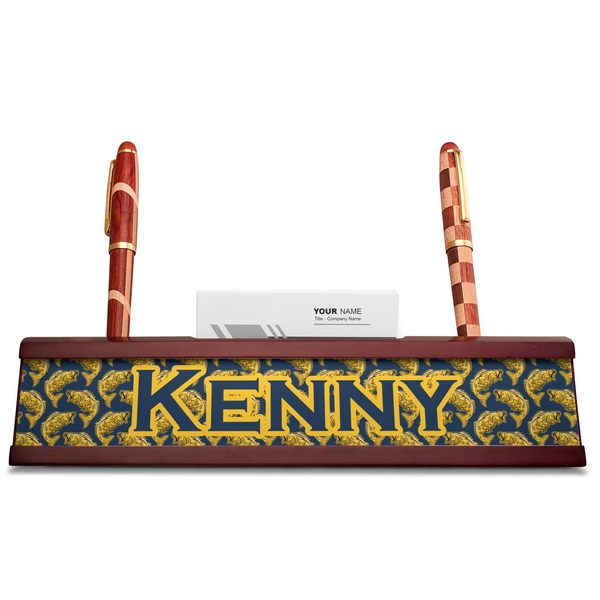 Fish Red Mahogany Nameplates with Business Card Holder - Straight