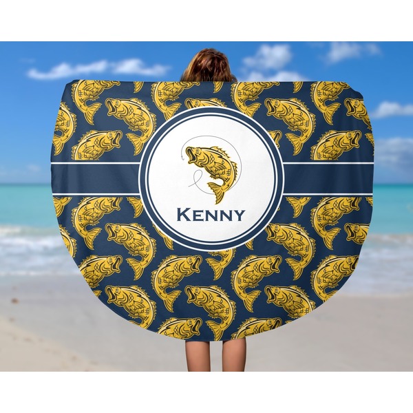 Fish Round Beach Towel - In Use