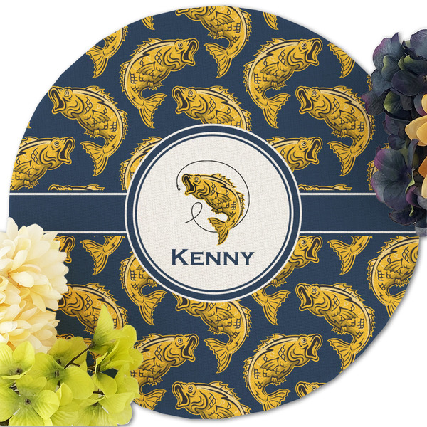 Fish Round Linen Placemats - Front (w flowers)