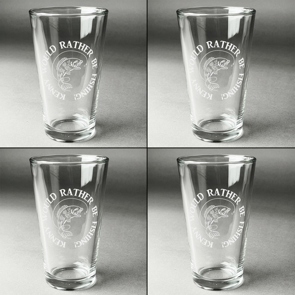 Fish Set of Four Engraved Beer Glasses - Individual View