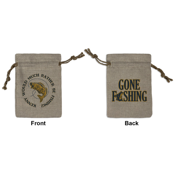 Custom Fish Small Burlap Gift Bag - Front & Back (Personalized)