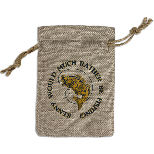 Custom Fish Small Burlap Gift Bag - Front (Personalized)