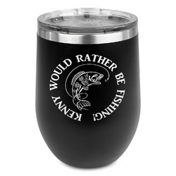Fish Stemless Stainless Steel Wine Tumbler - Black - Double Sided (Personalized)