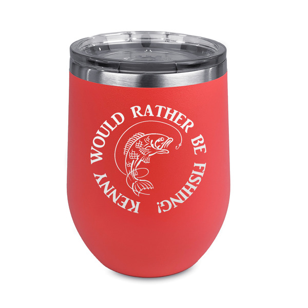 Custom Fish Stemless Stainless Steel Wine Tumbler - Coral - Double Sided (Personalized)