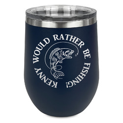 Fish Stemless Stainless Steel Wine Tumbler - Navy - Double Sided (Personalized)
