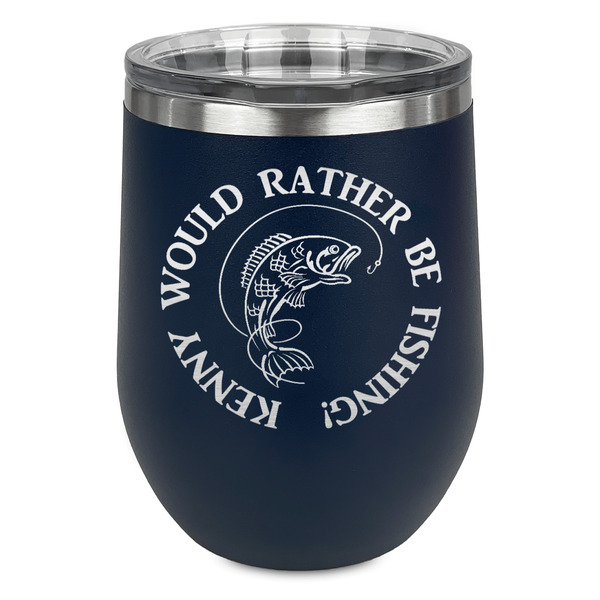 Custom Fish Stemless Stainless Steel Wine Tumbler - Navy - Double Sided (Personalized)