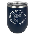 Fish Stemless Stainless Steel Wine Tumbler - Navy - Single Sided (Personalized)