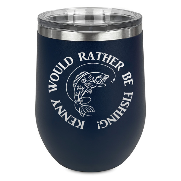 Custom Fish Stemless Stainless Steel Wine Tumbler - Navy - Single Sided (Personalized)