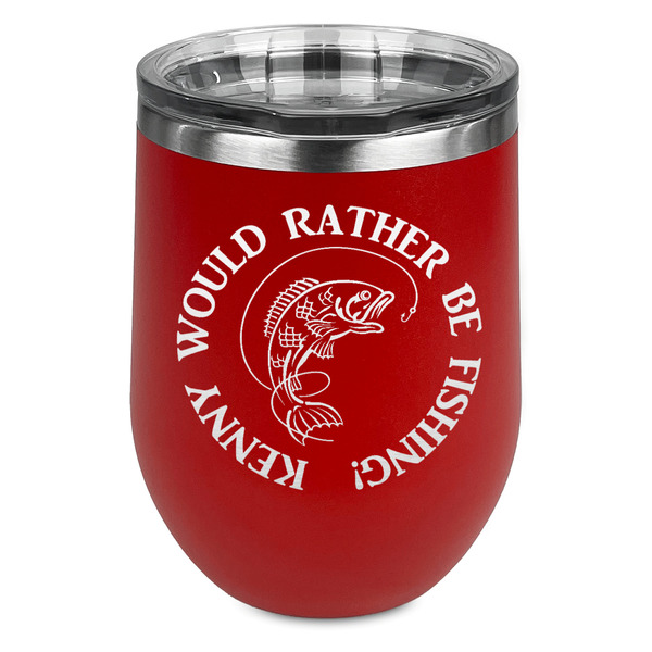 Custom Fish Stemless Stainless Steel Wine Tumbler - Red - Single Sided (Personalized)