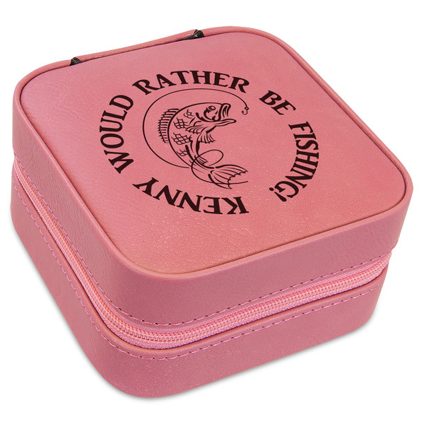 Custom Fish Travel Jewelry Boxes - Pink Leather (Personalized)