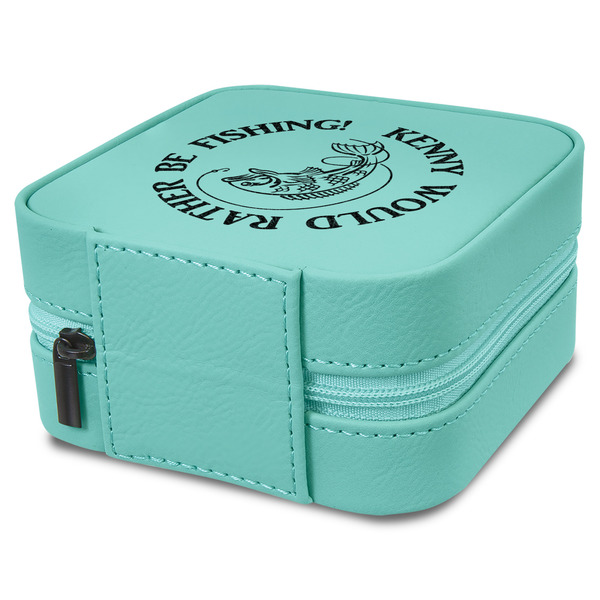 Fish Travel Jewelry Boxes - Leather - Teal - View from Rear
