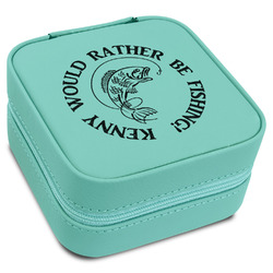 Fish Travel Jewelry Box - Teal Leather (Personalized)
