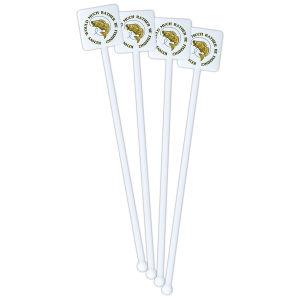Fish White Plastic Stir Stick - Single Sided - Square - Front