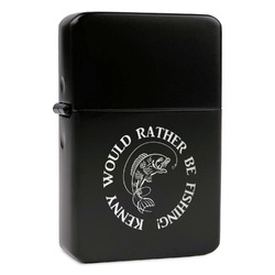 Fish Windproof Lighter - Black - Single Sided & Lid Engraved (Personalized)