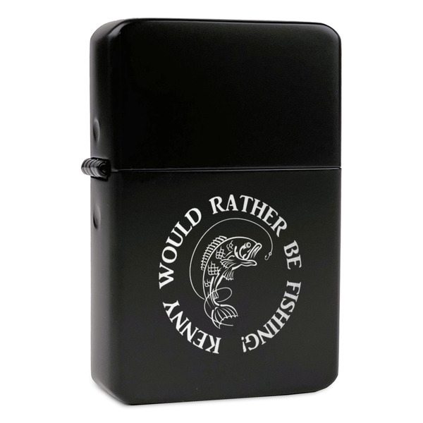 Custom Fish Windproof Lighter - Black - Single Sided & Lid Engraved (Personalized)