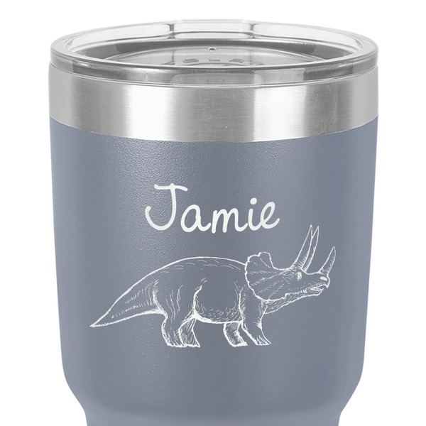 Dinosaurs 30 oz Stainless Steel Ringneck Tumbler - Grey - Close Up