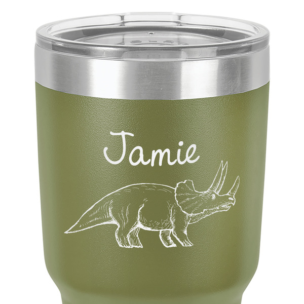 Dinosaurs 30 oz Stainless Steel Ringneck Tumbler - Olive - Close Up