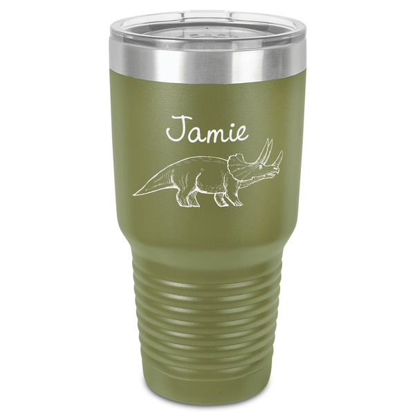 Custom Dinosaurs 30 oz Stainless Steel Tumbler - Olive - Single-Sided (Personalized)