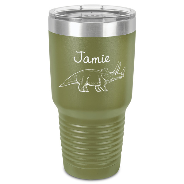 Dinosaurs 30 oz Stainless Steel Ringneck Tumbler - Olive - Front