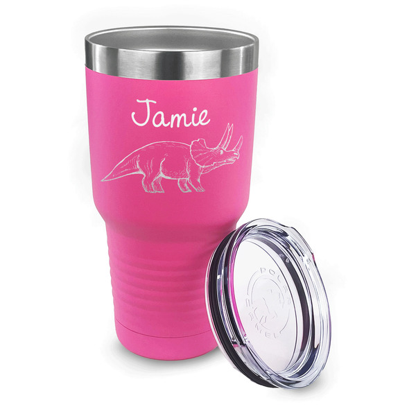 Dinosaurs 30 oz Stainless Steel Ringneck Tumblers - Pink - LID OFF