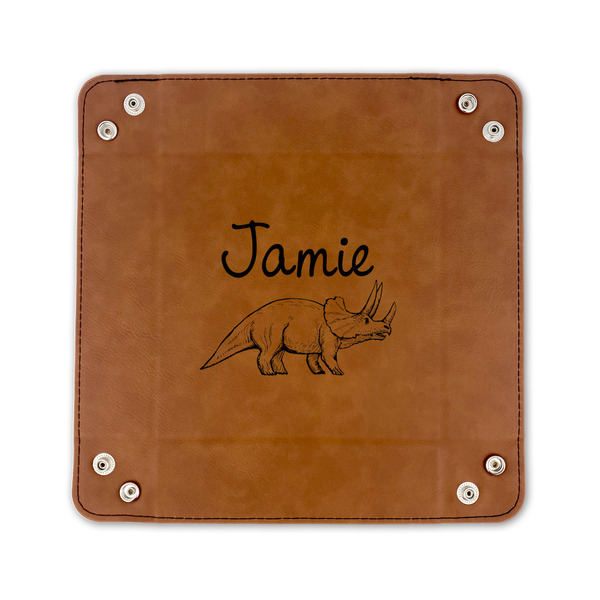 Dinosaurs 6" x 6" Leatherette Snap Up Tray - FLAT FRONT
