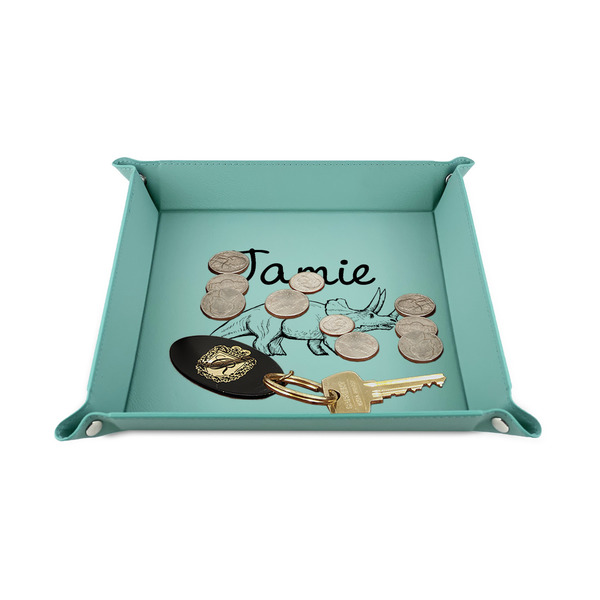 Dinosaurs 6" x 6" Teal Leatherette Snap Up Tray - STYLED