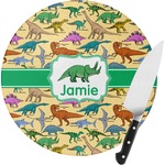 Dinosaurs Round Glass Cutting Board - Small (Personalized)