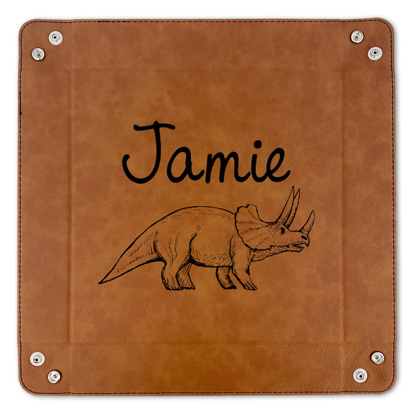 Dinosaurs 9" x 9" Leatherette Snap Up Tray - APPROVAL (FLAT)