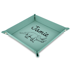 Dinosaurs 9" x 9" Teal Faux Leather Valet Tray (Personalized)