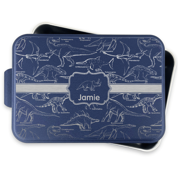 Dinosaurs Aluminum Baking Pan - Navy Lid - FRONT w/lid off