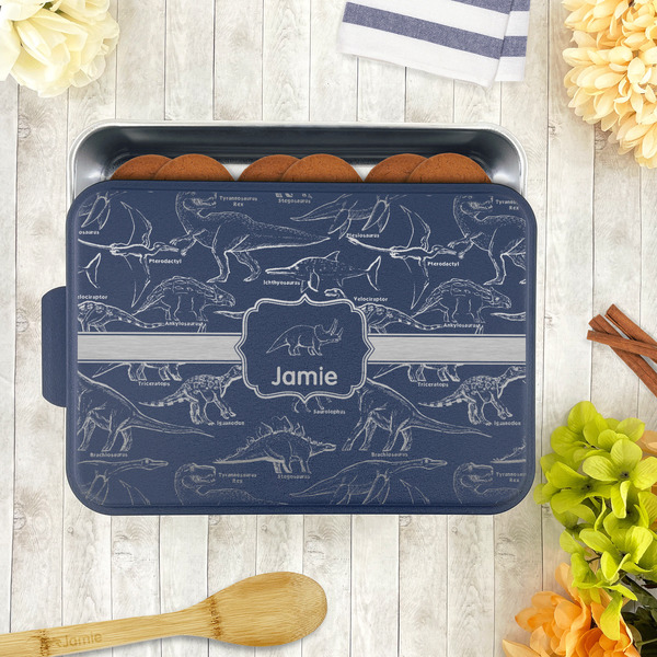 Dinosaurs Aluminum Baking Pan - Navy Lid - LIFESTYLE