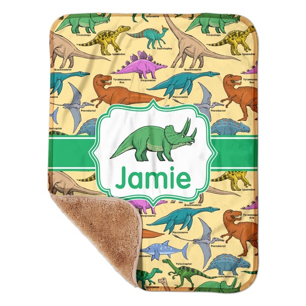Custom Dinosaurs Sherpa Baby Blanket - 30" x 40" w/ Name or Text