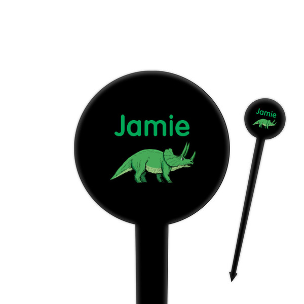 Custom Dinosaurs 4" Round Plastic Food Picks - Black - Double Sided (Personalized)